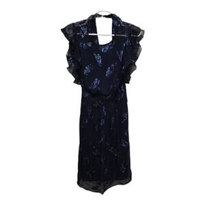 BCBGMAXAZRIA Sheila Metallic Silk Ruffle Sleeve Dress Size 0